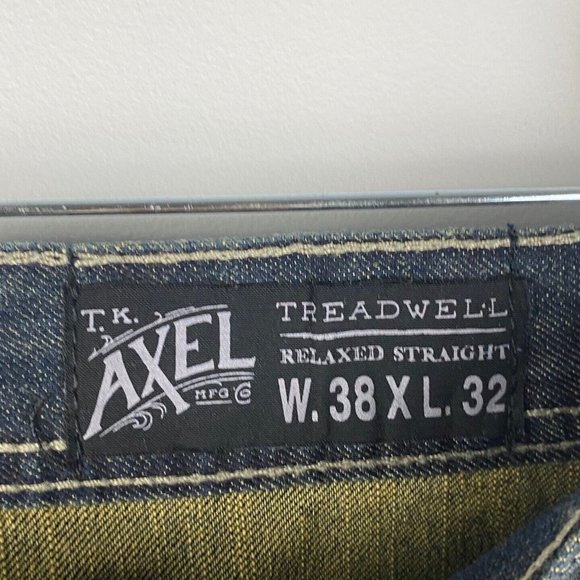 TK Axel Treadwell Relaxed Straight Mens Jeans Size 38x32 Dark Wash Denim Casual - Picture 4 of 10